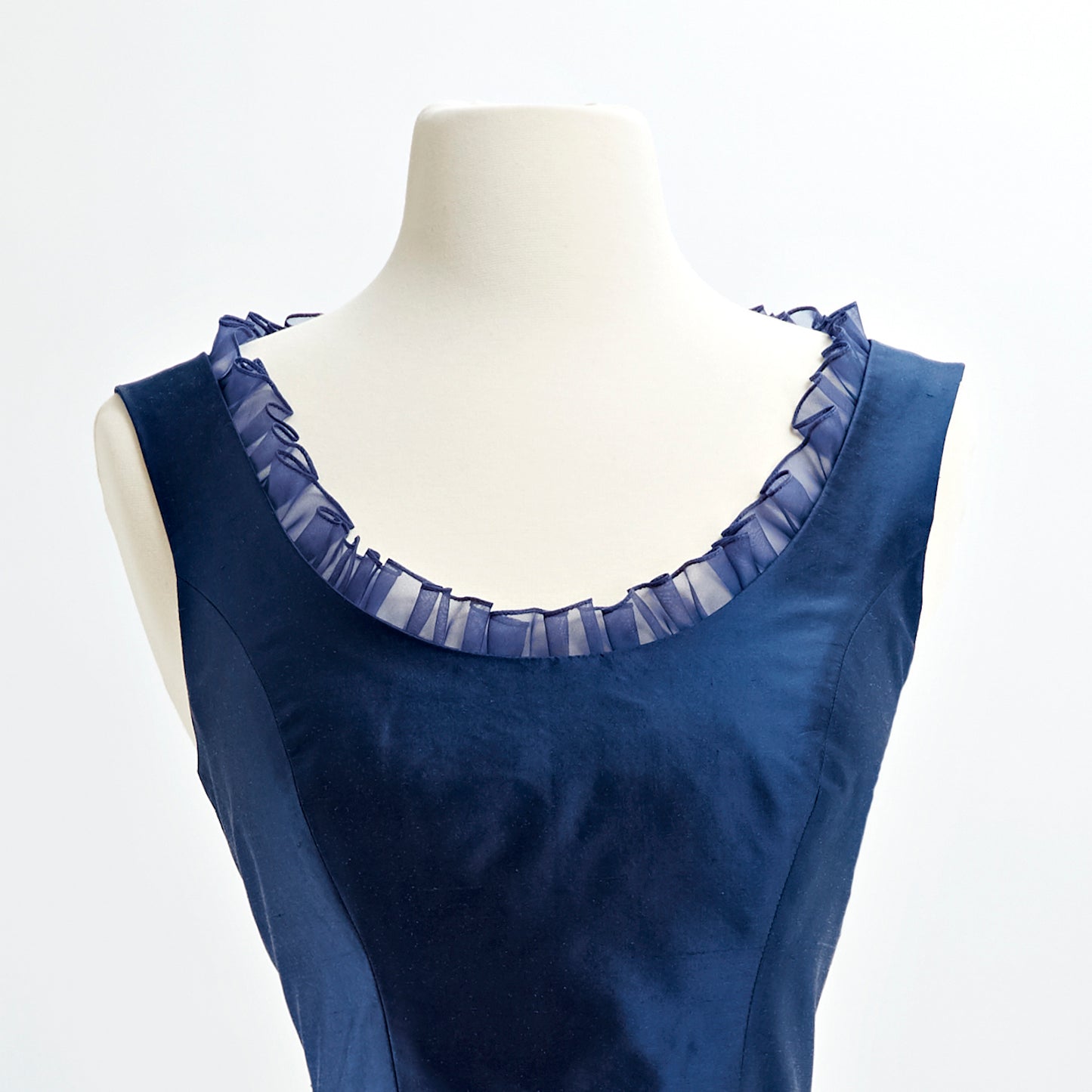Camellia in Cobalt Shantung with Bodice Ruffle