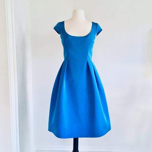Camellia in Brilliant Blue Silk Faille with Cap Sleeves