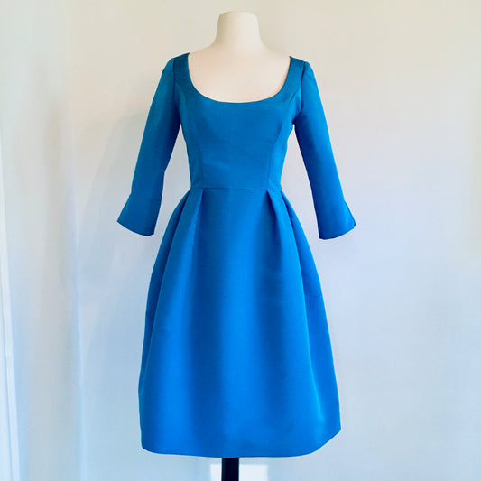 Camellia in Brilliant Blue Faille with 3/4 Sleeves