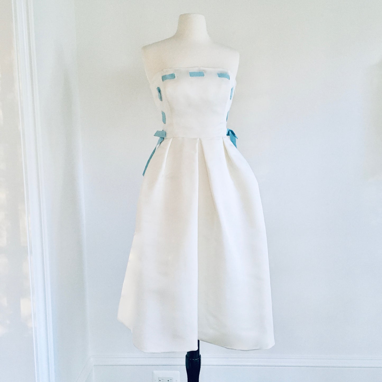 Lily in Ivory with French Blue Ribbon